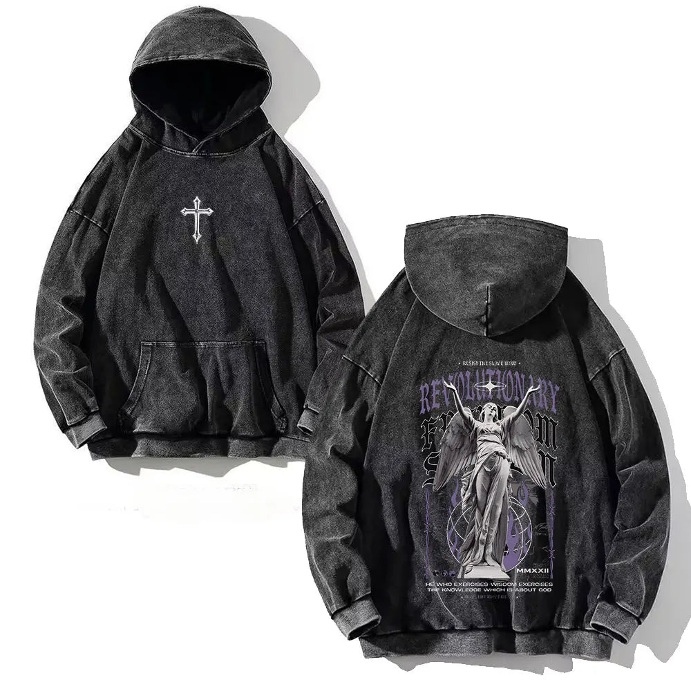 Goth Print Acid Washed Hoodie