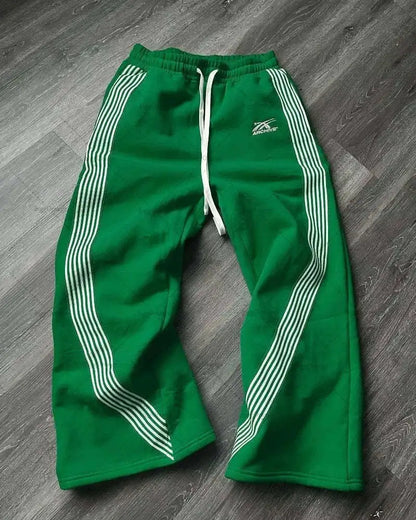 Stripped Baggy Sweatpants -Green/Red-