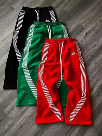 Stripped Baggy Sweatpants -Green/Red-