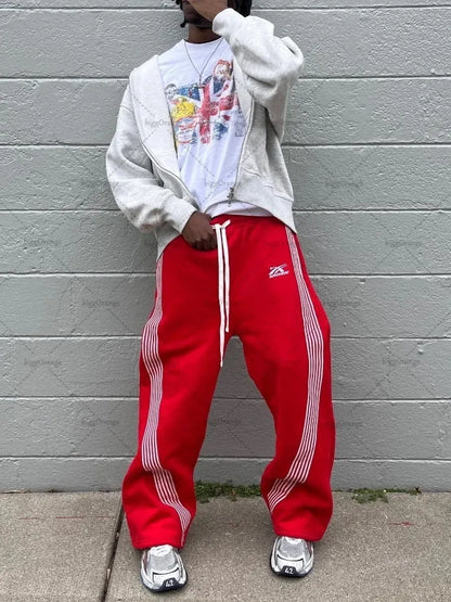 Stripped Baggy Sweatpants -Green/Red-