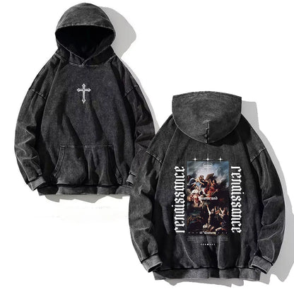 Goth Print Acid Washed Hoodie