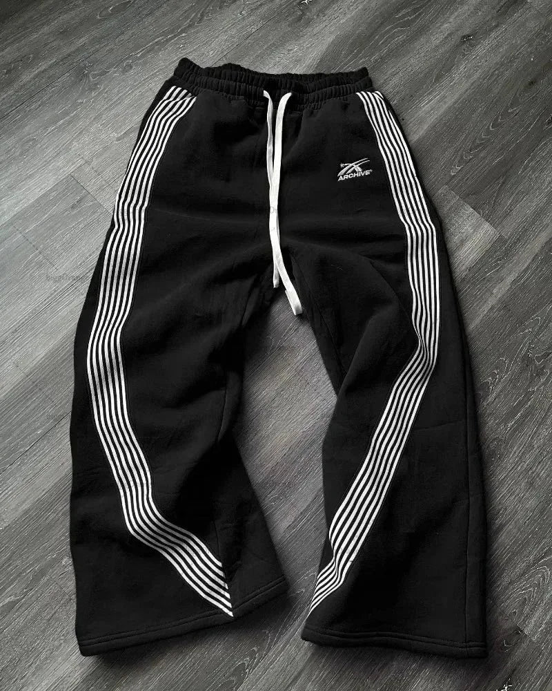 Stripped Baggy Sweatpants -Green/Red-