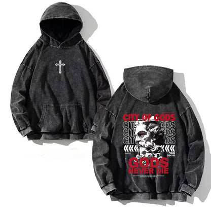 Goth Print Acid Washed Hoodie