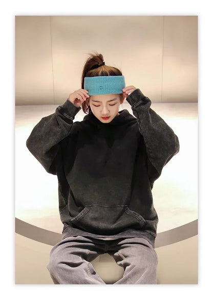 Goth Print Acid Washed Hoodie