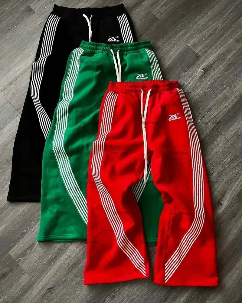 Stripped Baggy Sweatpants -Green/Red-