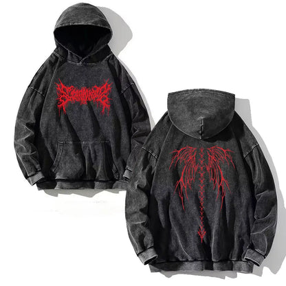 Goth Print Acid Washed Hoodie