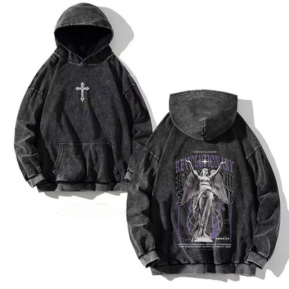 Goth Print Acid Washed Hoodie