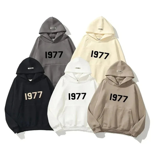 Y2K Style 1977 Print Hoodie - Unisex Casual Streetwear Hooded Sweatshirt for Men, Comfortable Fashion Top