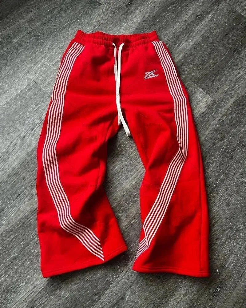 Stripped Baggy Sweatpants -Green/Red-