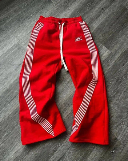 Stripped Baggy Sweatpants -Green/Red-