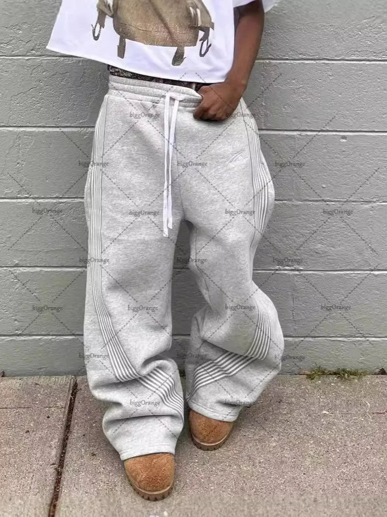Stripped Baggy Sweatpants -Green/Red-