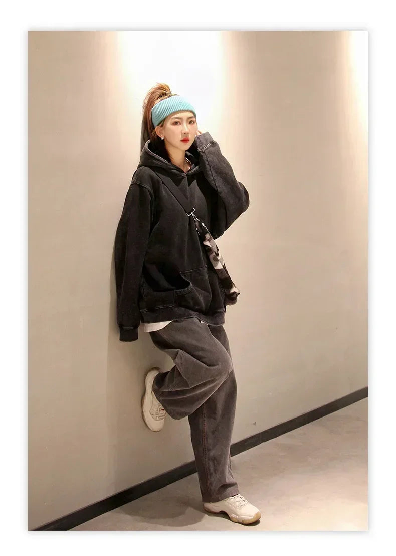 Goth Print Acid Washed Hoodie