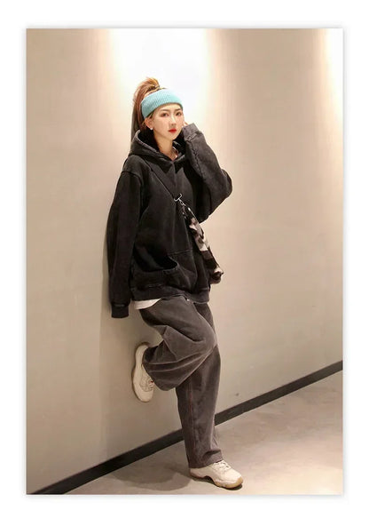 Goth Print Acid Washed Hoodie