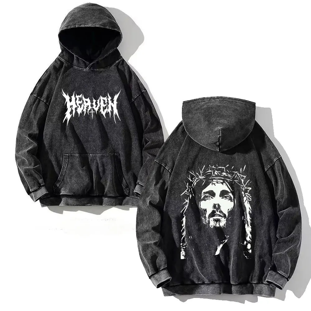 Goth Print Acid Washed Hoodie