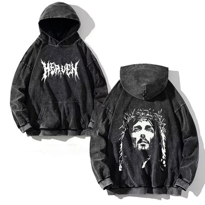 Goth Print Acid Washed Hoodie